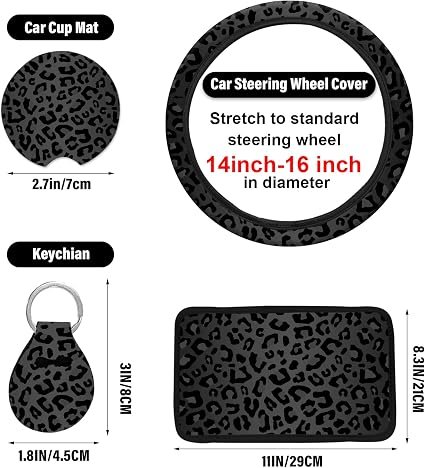 Vellano 10 Pieces Leopard Print Car Steering Wheel Cover Center Console Armrest Pad Headrest - Image 2