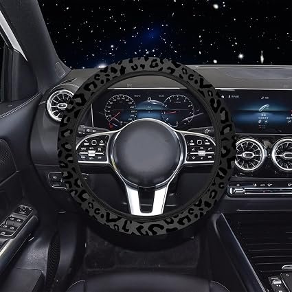 Vellano 10 Pieces Leopard Print Car Steering Wheel Cover Center Console Armrest Pad Headrest - Image 3